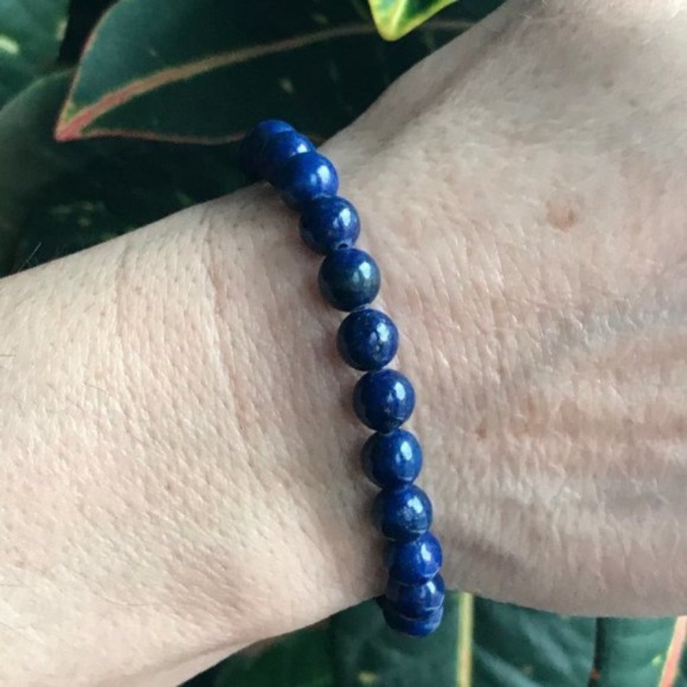 Men's Lapis Lazuli Beaded Gemstone Stretch Bracelet - 8mm Beads - Picture 2 of 5